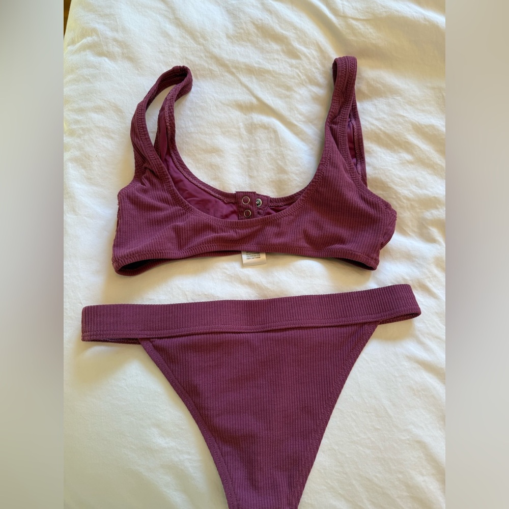 Women's Ribbed Mauve Bikini Set - Picture 2 of 3